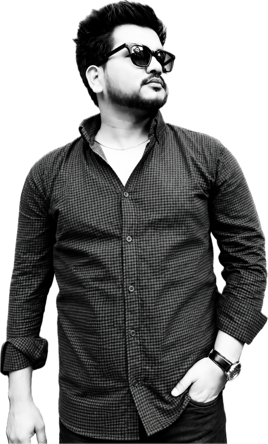 Monochrome editorial portrait of Rohit Gusain